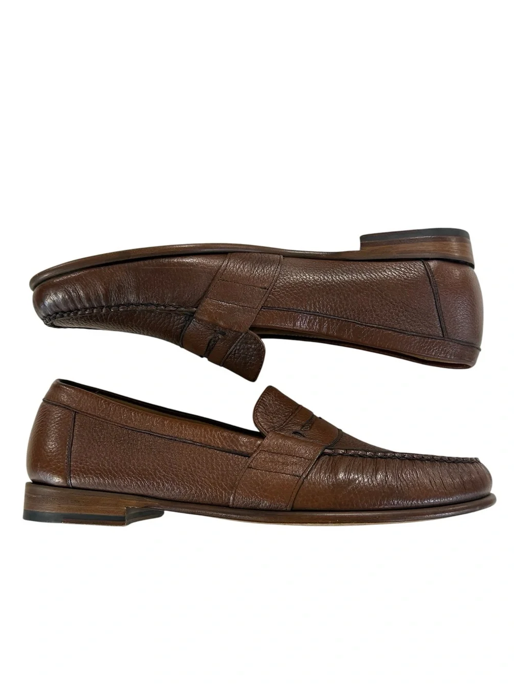 Alan Payne Deerskin Penny Loafer in Brown Pebbled Leather